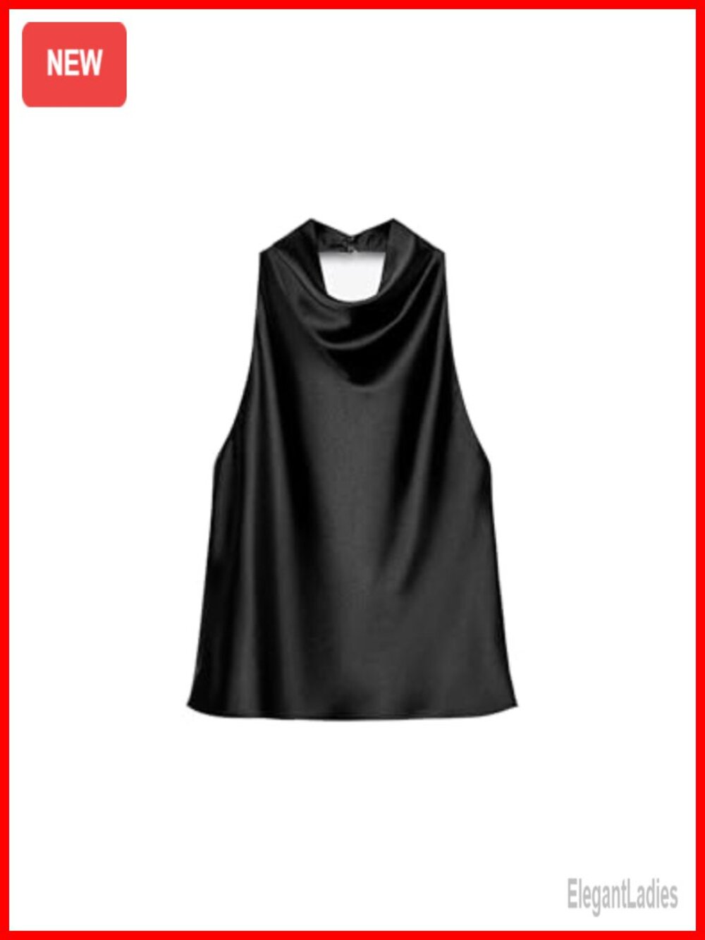 Women's Satin Tank Top Backless Halter Neck Camisole Draped Front Loose Fit